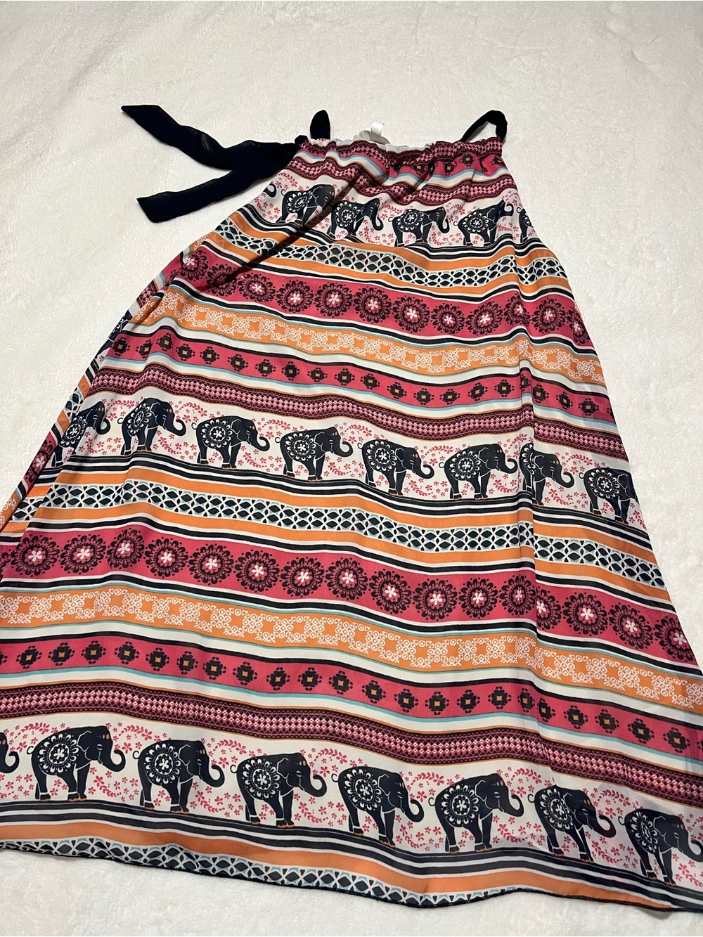 Boho Elephant Print sleeveless dress - Pink, Orange & Black